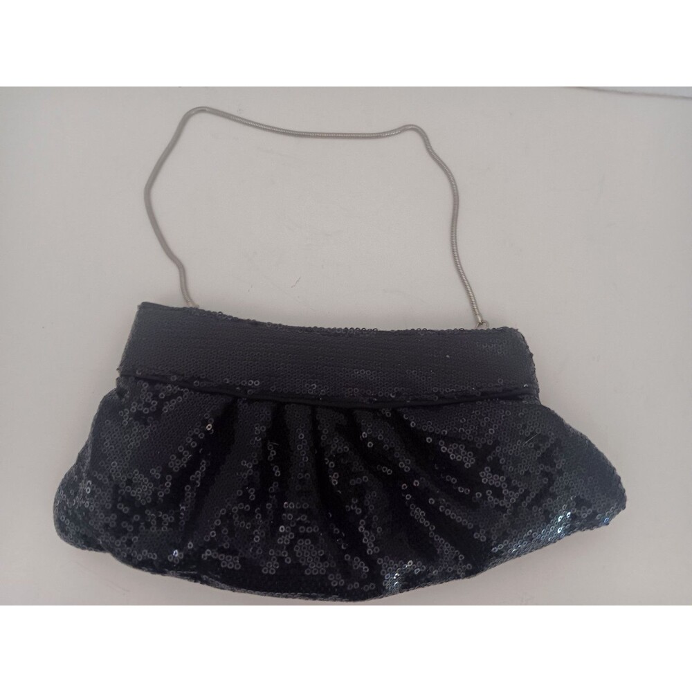 Steve Madden Black Sequins Bag Purse Clutch NEW Silver Chain Party Evening